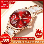 瑞士认证进口机芯名牌女士款防水轻奢小众石英山茶花陶瓷手表