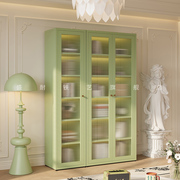 2米高书柜长虹玻璃现代简约法式奶油风书架客厅展示柜储物柜