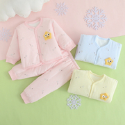 婴儿夹棉内衣套装秋冬1新生幼儿冬装棉服3个月，纯棉男女宝宝保暖衣