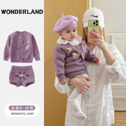 女宝宝毛衣秋冬款女童针织衫外套洋气童装衣服紫色套装小女孩开衫