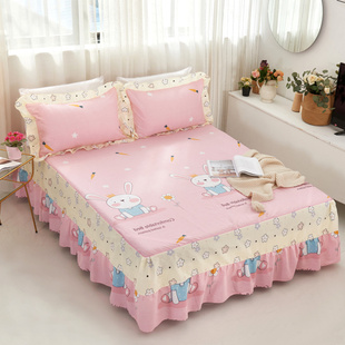 卡通儿童全棉床裙单件，床罩隔脏1.2米1.51.8m床，花边床单套床盖