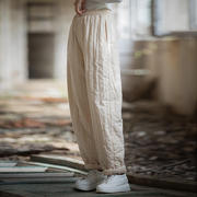 日本小众冬季棉女装夹棉保暖休闲裤绗缝竖格个性小众女式棉裤