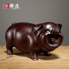 黑檀木雕福猪摆件实木动物寓意
