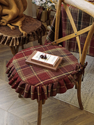 新美式(新美式)欧式红格子椅垫套家用凳子垫过年红色座垫荷叶边椅垫含芯促