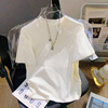 白色正肩短袖t恤女2024设计感小众半高领纯色修身短款体恤衣