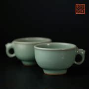 长窑制器梅子青釉兽耳茶杯景德镇长物，居手工陶瓷，咖啡杯中式主人杯