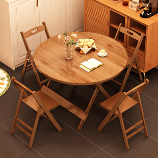 折叠餐桌圆形吃饭桌子客厅家用圆桌小户型老式四方桌简易麻将桌