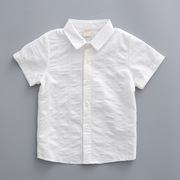 韩版夏季打底衫儿童，短袖衬衫男童，翻领黑白色条纹衬衣