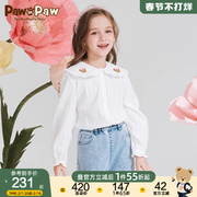 pawinpaw卡通小熊童装2024年春季女童纯棉卡通，印花长袖衬衫
