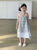 韩系童装2024夏季女孩百搭洋气，单排扣裙子格子吊带裙连衣裙