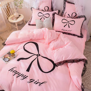 网红款粉色少女心公主风全棉床裙纯棉四件套可爱床单被套床上用品