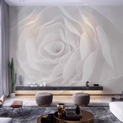 现代创意墙纸卧室客厅背景墙布5D白色玫瑰花电视背景墙壁画壁布