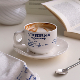 ins蓝色字母陶瓷咖啡杯碟套装 北欧风简约白色杯子美食拍照道具