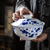 景德镇中式陶瓷碗带盖子家用圆形带盖碗微波炉适用青花瓷带盖菜盘