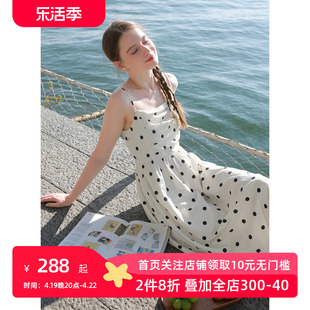 三彩2024夏季度假风波点连衣裙无袖吊带裙大摆浪漫长裙女