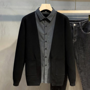 2023春秋男士假两件针织衫，开衫衬衫领毛衣外套两件套韩版潮