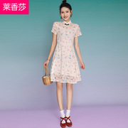 夏季少女旗袍改良版中国风，修身气质年轻款，日常蕾丝连衣裙女中长款