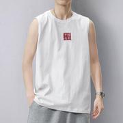 香港潮牌无袖t恤国潮中国青年，运动背心男夏季ins健身坎肩棉打底衫