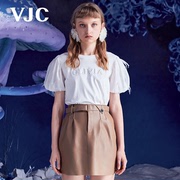 VJC/威杰思秋季女装圆领法式灯笼袖T恤时尚字母印花上衣