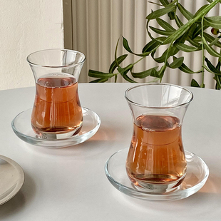 土耳其咖啡杯红茶杯碟套装玻璃杯，欧式下午茶花，茶杯萃取小杯子配碟