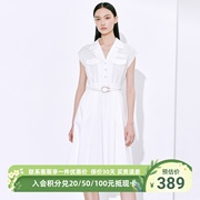 雪歌白色V领衬衫式连衣裙女2023夏设计感中长裙XI204044A451