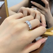 s925纯银5A锆石排钻戒指欧美时尚轻奢个性气质高级设计感求婚指环