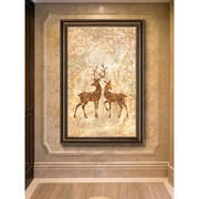 玄关装饰画欧式风格麋鹿，小尺寸竖版走廊挂画过道壁画美式客厅油画