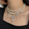 法式巴洛克珍珠十字架双层叠戴项链锁骨链轻奢高级感毛衣链配饰潮
