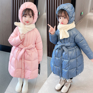 女童羽绒棉服冬季加厚外套，2023中大儿童，公主裙摆洋气长款棉衣