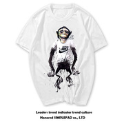 日本潮牌短t猴子小丑印花男t日系原宿猿人头t恤短袖趣味表情涂鸦