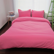 轻奢风床上用品胭脂色床单被套，纯大红色四件套粉色单人三件套玫红