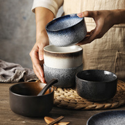 日式碗饭碗黑色陶瓷碗小号吃饭碗米饭碗家用汤碗泡面碗盘餐具套装