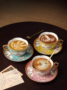 珐琅彩咖啡杯宫廷风陶瓷套装高级感轻奢家用早餐牛奶杯子欧式茶杯
