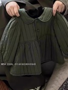 女童冬装棉服2023儿童韩系洋气墨绿色娃娃领棉衣宝宝加厚外套