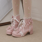 甜美可爱短靴秋冬甜美低跟马丁靴女靴子粗跟学生公主中跟女鞋