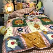 日式元气卡通动物乐园被罩床单，萌萌喵四件套学生宿舍单人床三件套