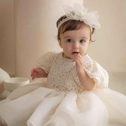 韩国婴幼童装甜美蕾丝公主连衣裙百天周岁女童礼服蓬蓬纱裙