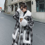 羊羔毛格子(毛格子)呢子，大衣女冬季加厚2023韩系高级感牛角扣毛呢外套