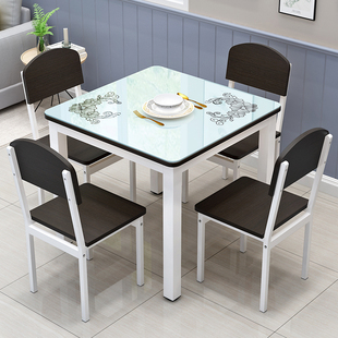 四人桌椅餐厅桌方桌子(方桌子)钢化玻璃桌，家用方形客桌双人桌椅餐桌椅组合