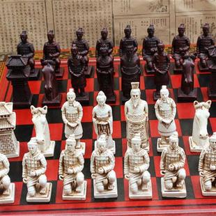 复古国际象棋兵马俑象棋，立体人物象棋创意，象棋木制棋盘圣诞节