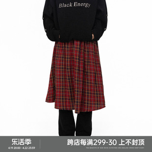 BLACKBB/ 美式苏格兰红色格子百褶裙女复古学院风高腰半身裙伞裙