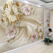 欧式花卉大气电视背景墙壁纸5d珠宝，装饰墙纸客厅，影视墙墙布8d壁画