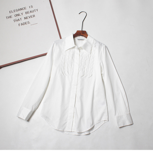 r系柜499高支100棉，白色衬衫女法式气质上衣，白色简约长袖休闲衬衫