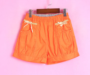 郑3011巴系列bbll128728库存，夏季女童裤，松紧腰桔红色短裤子