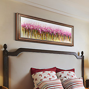美式乡村装饰画卧室挂画床头，背景墙壁画欧式花卉油画长幅横款大气