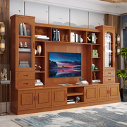 中式实木电视柜组合墙柜客厅，多功能背景柜，茶几地柜橡木影视柜书柜