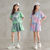 韩版棉女童迷彩短袖夏装套装 2024扎染印字母运动裙裤两件套