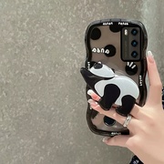 可爱熊猫苹果13手机壳iphone12波浪纹边框，11pro呆萌xs黑白色xr软，xsmax保护套7plus全包se男女适用5g支架8