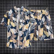 夏季沙滩套装男短袖，花衬衫休闲运动夏威夷情侣，海边短裤度假两件套