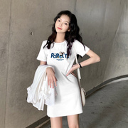 韩版时尚纯棉t恤裙连衣裙，女夏季2023宽松印花短袖中长款上衣